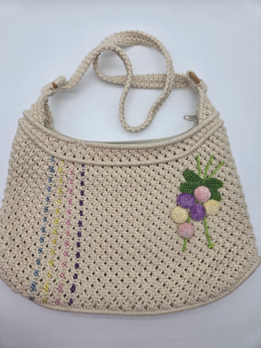 Cream Crochet Shoulder Bag Pastel Floral Boho Cottagecore Purse